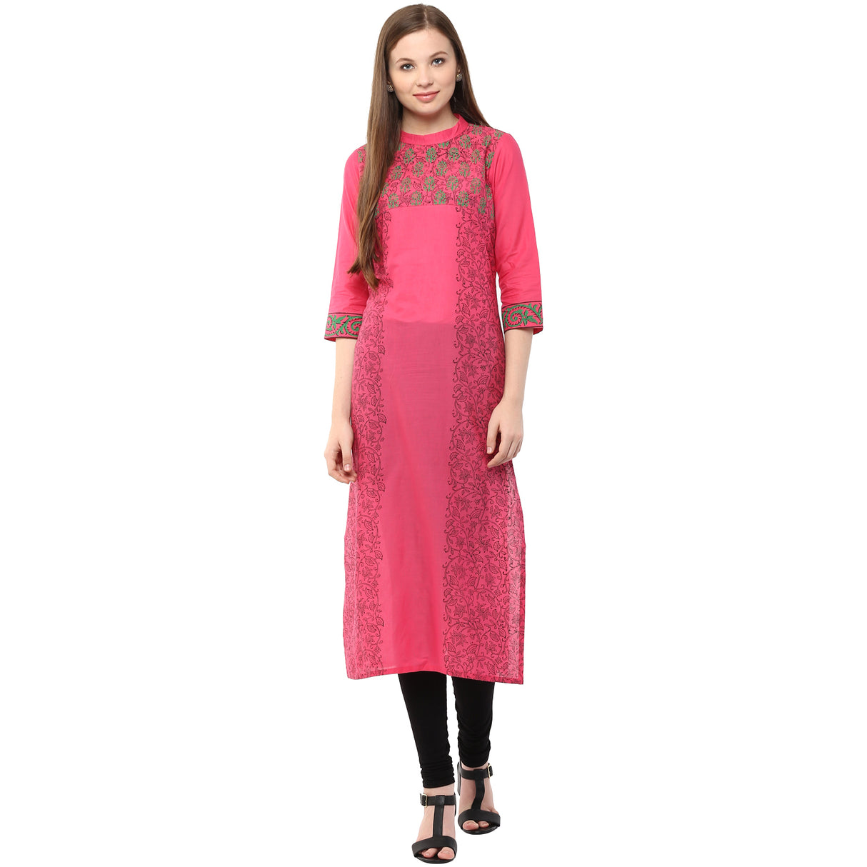 Blended Cotton Printed Kurta Top In Pink