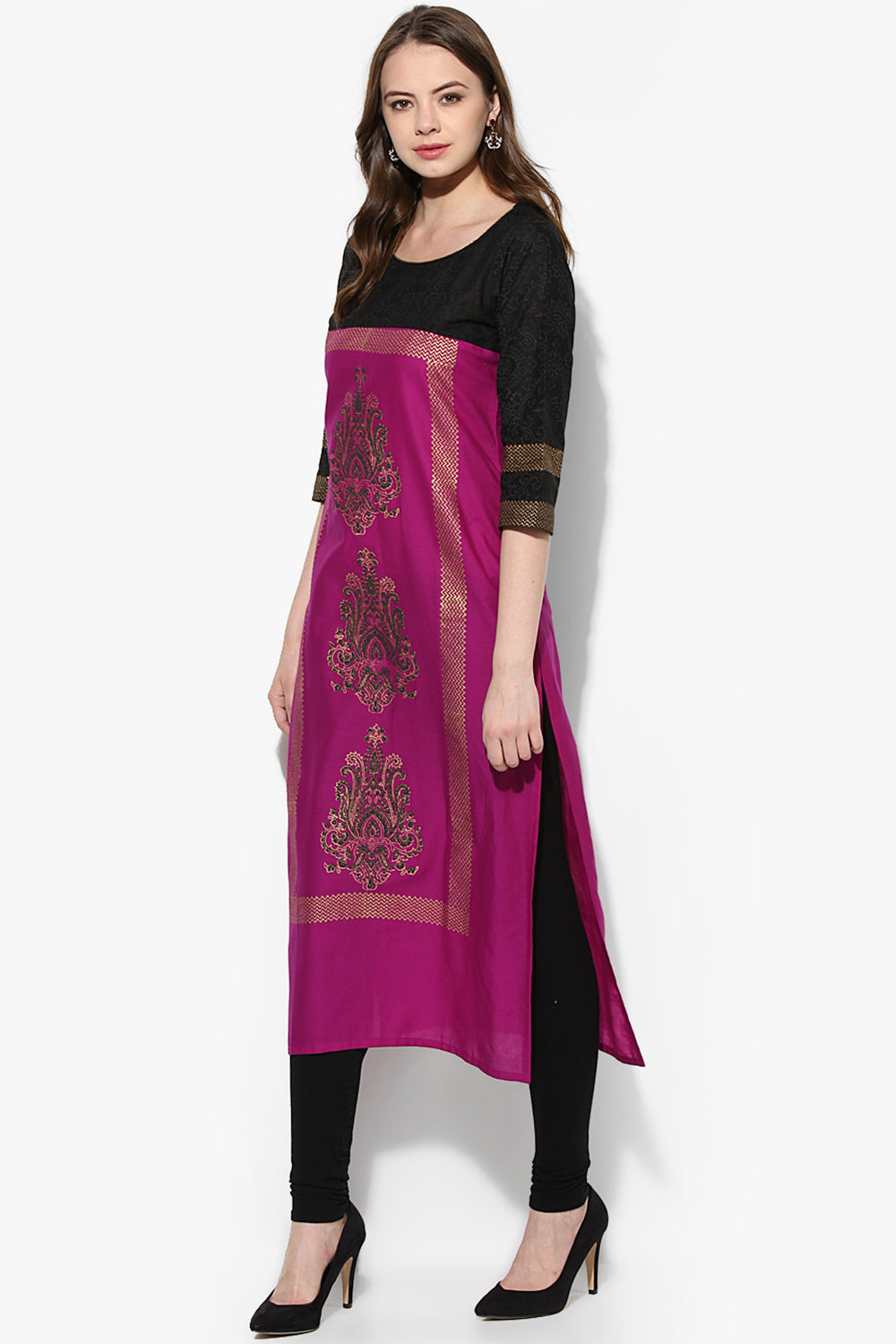 Blended Cotton Printed Kurta Top In Purple