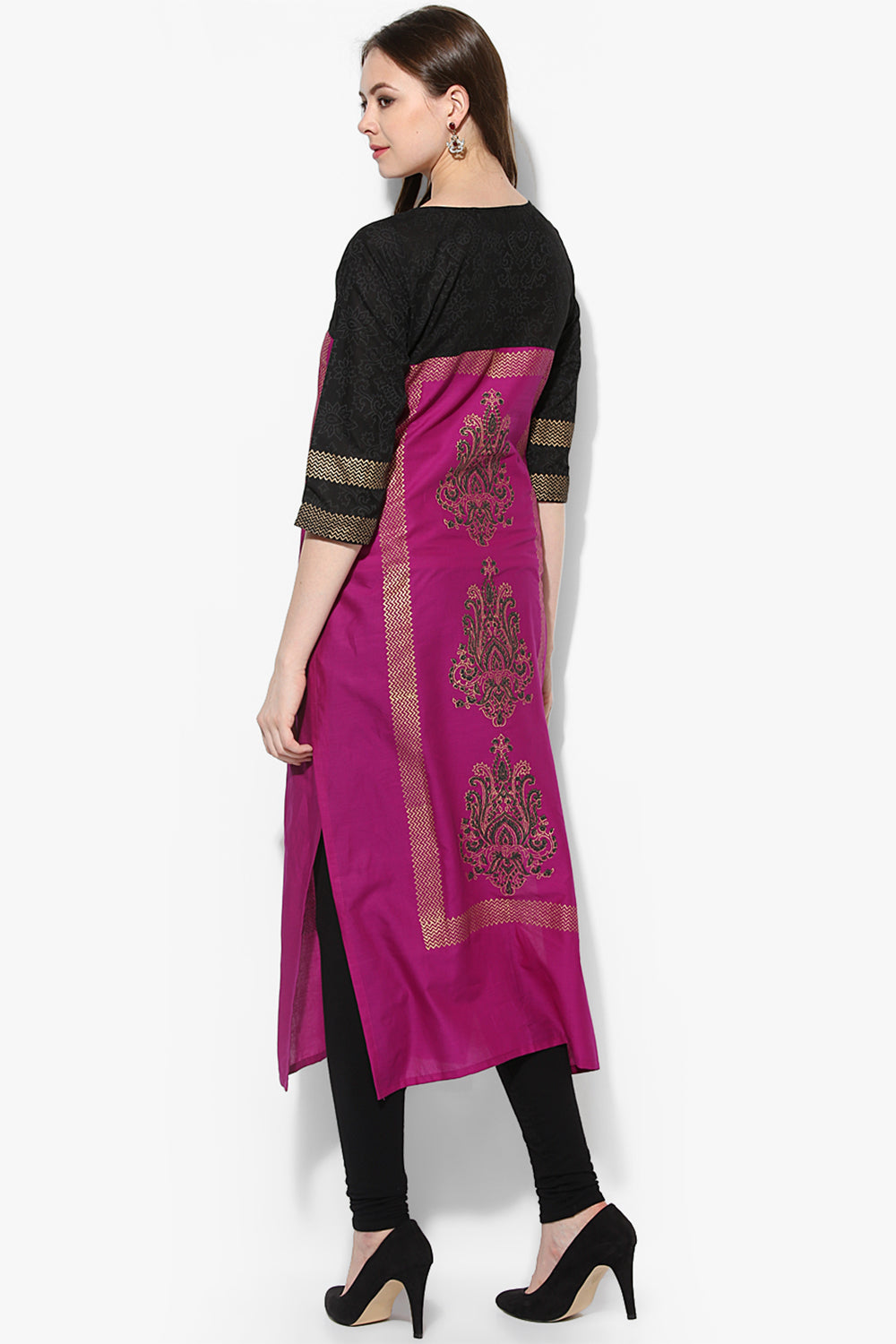 Blended Cotton Printed Kurta Top In Purple