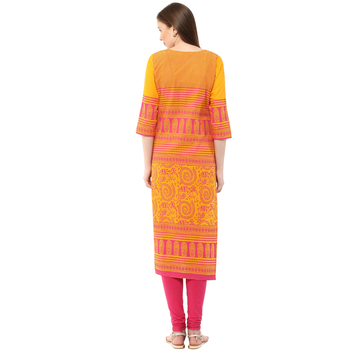 Blended Cotton Printed Kurta Top In Mustard