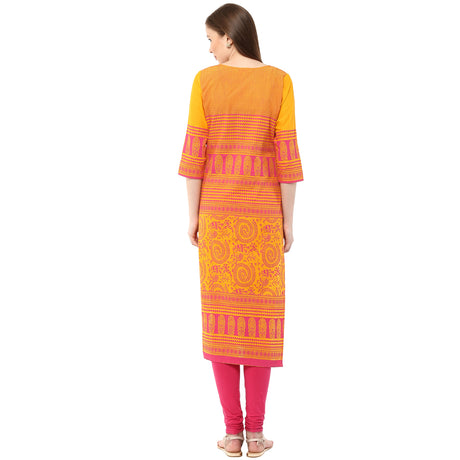 Blended Cotton Printed Kurta Top In Mustard