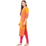 Blended Cotton Printed Kurta Top In Mustard