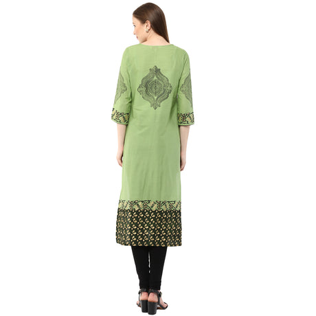 Blended Cotton Printed Kurta Top In Green