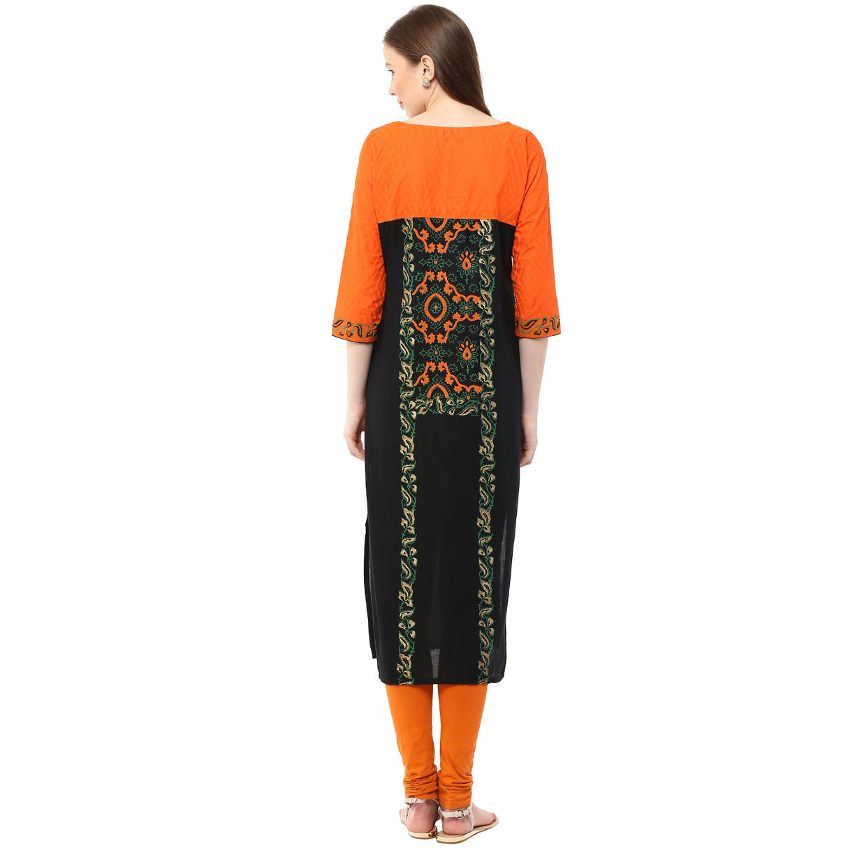 Blended Cotton Printed Kurta Top In Black