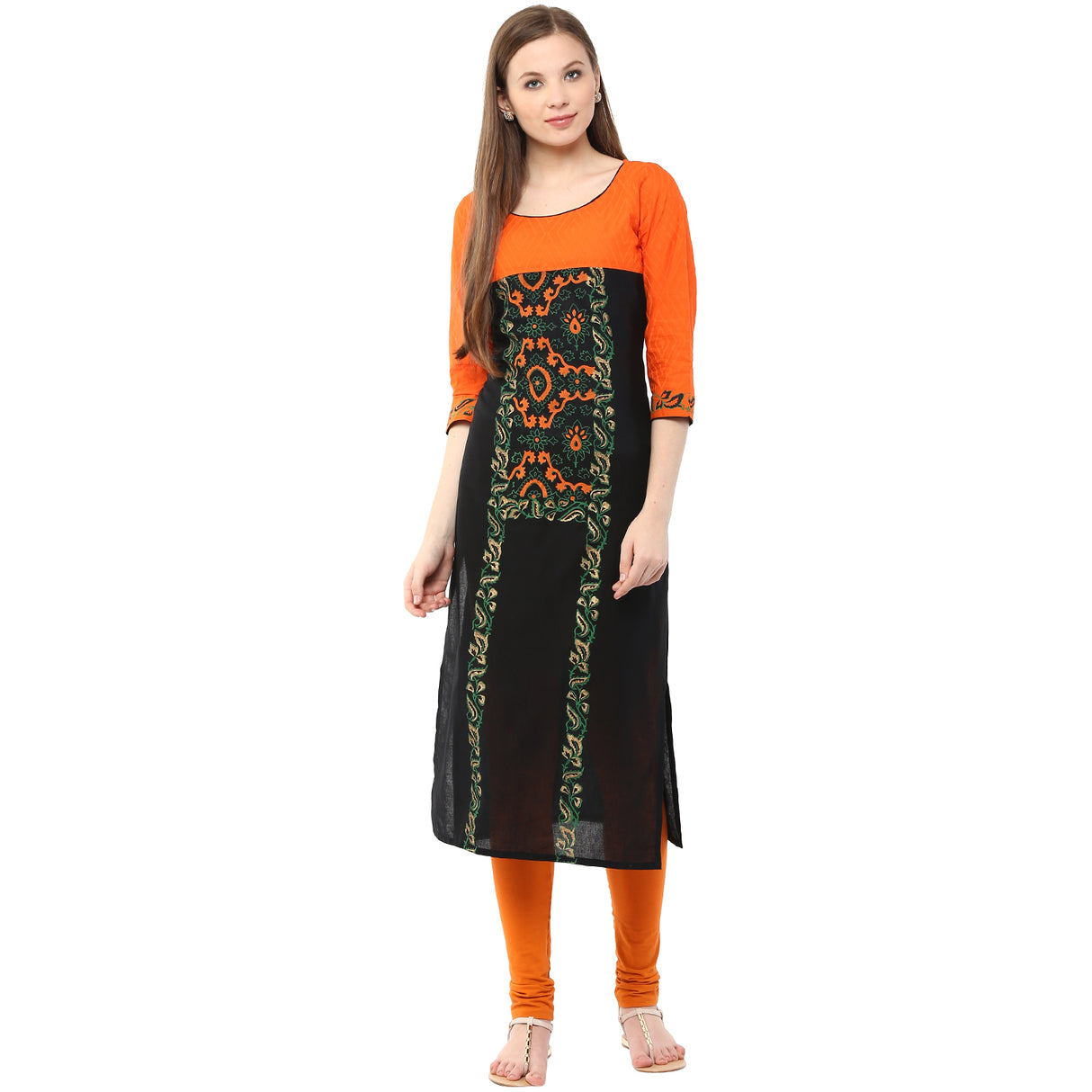 Blended Cotton Printed Kurta Top In Black