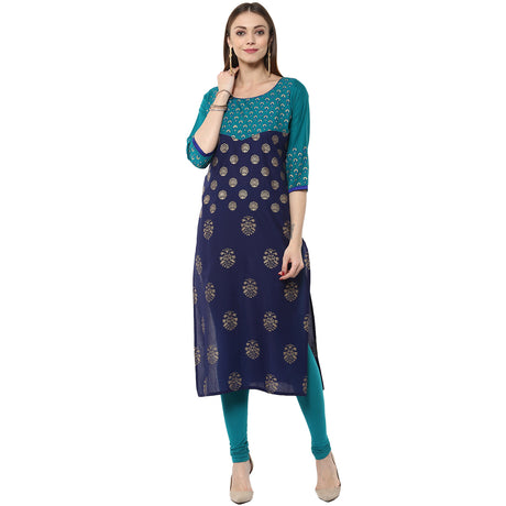 Blended Cotton Printed Kurta Top In Green