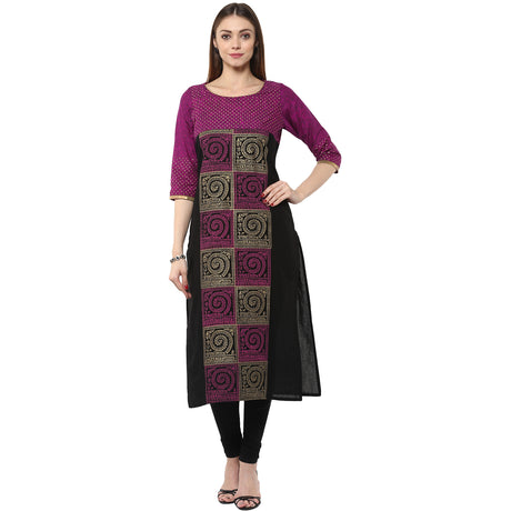 Blended Cotton Printed Kurta Top In Purple