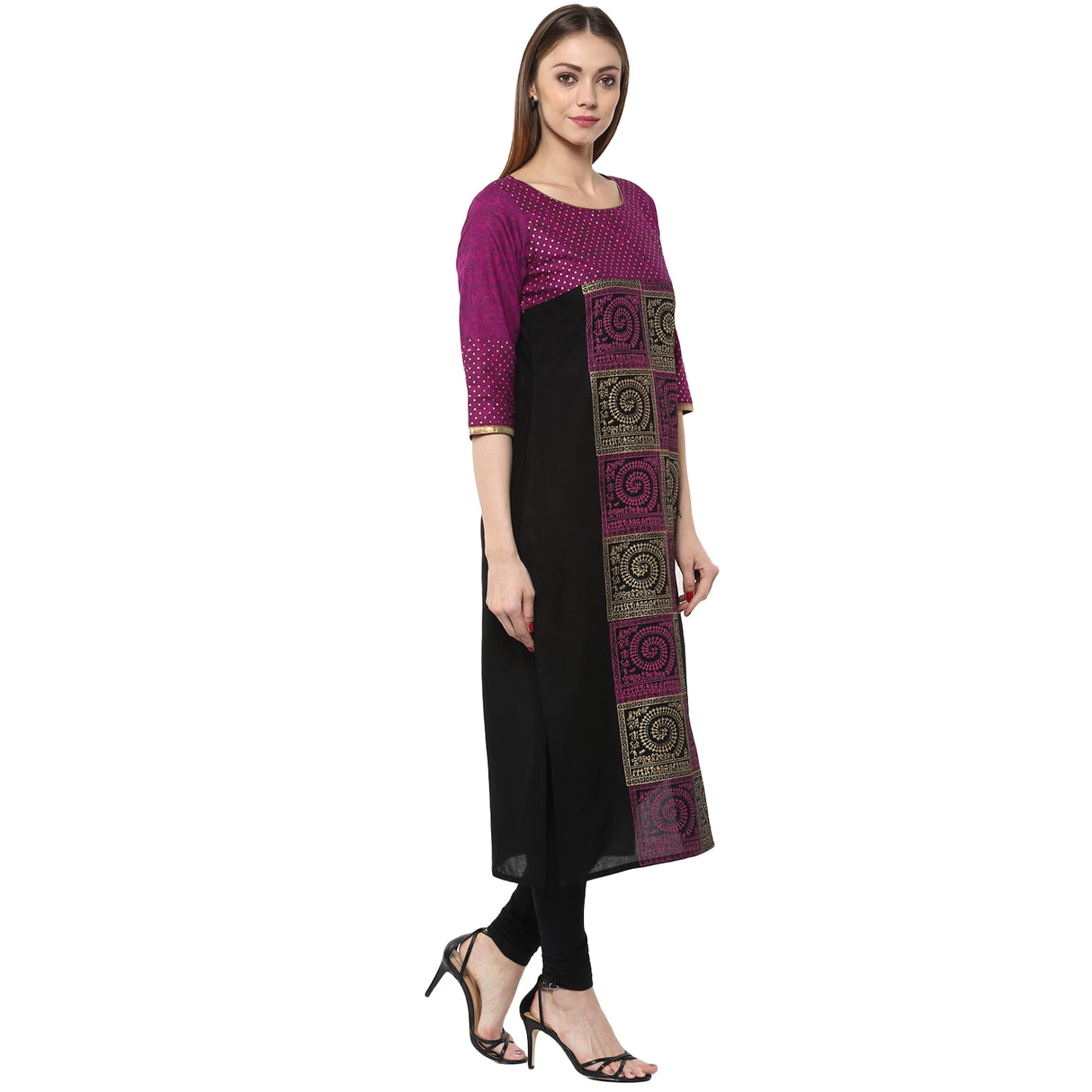 Blended Cotton Printed Kurta Top In Purple