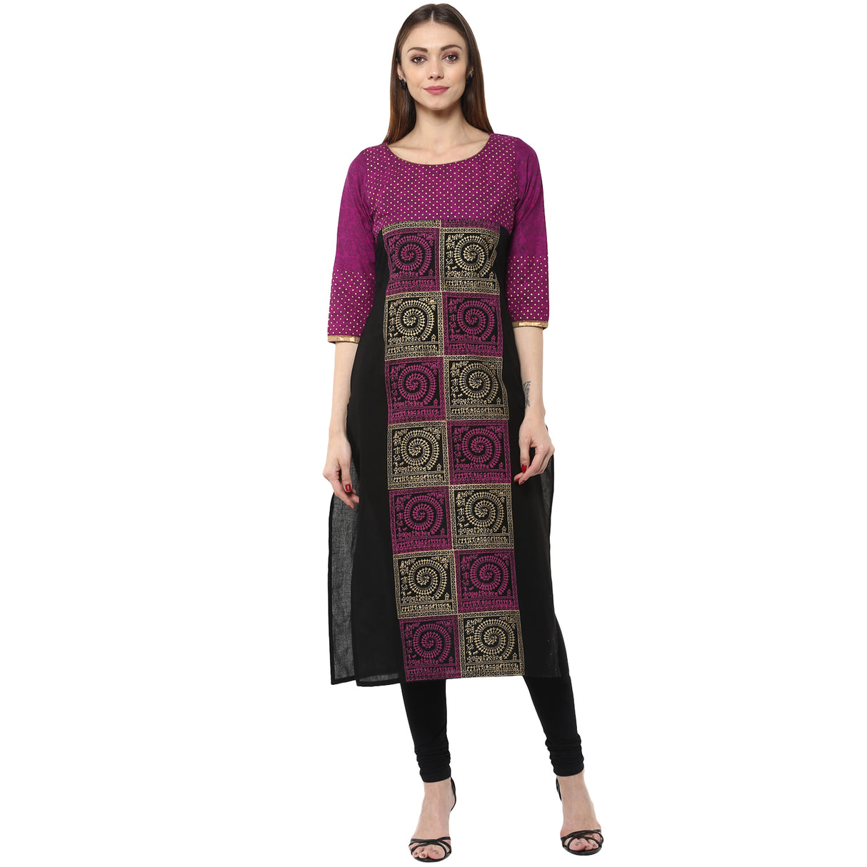 Blended Cotton Printed Kurta Top In Purple