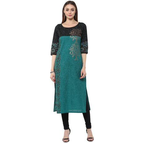 Blended Cotton Printed Kurta Top In Green