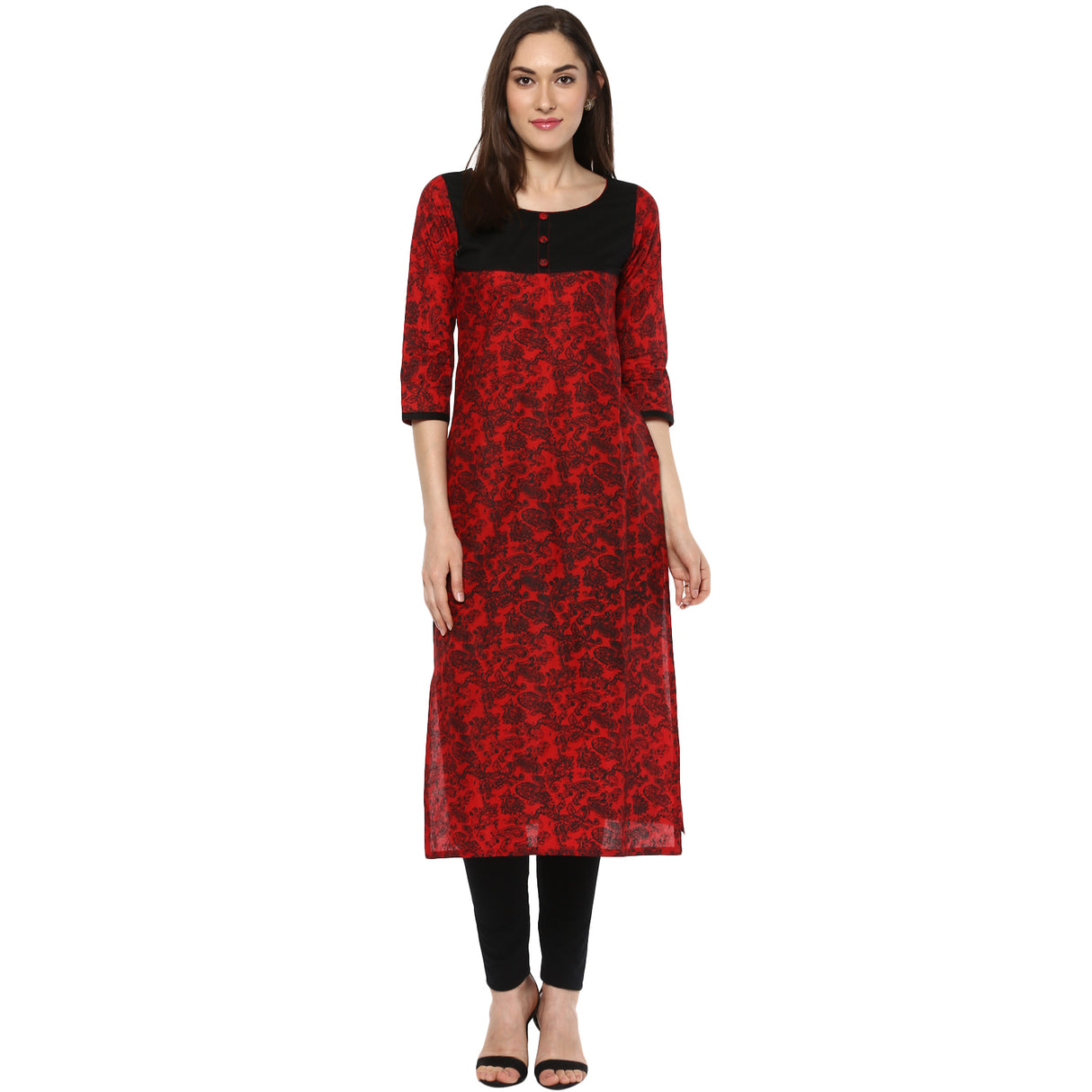 Blended Cotton Printed Kurta Top In Black