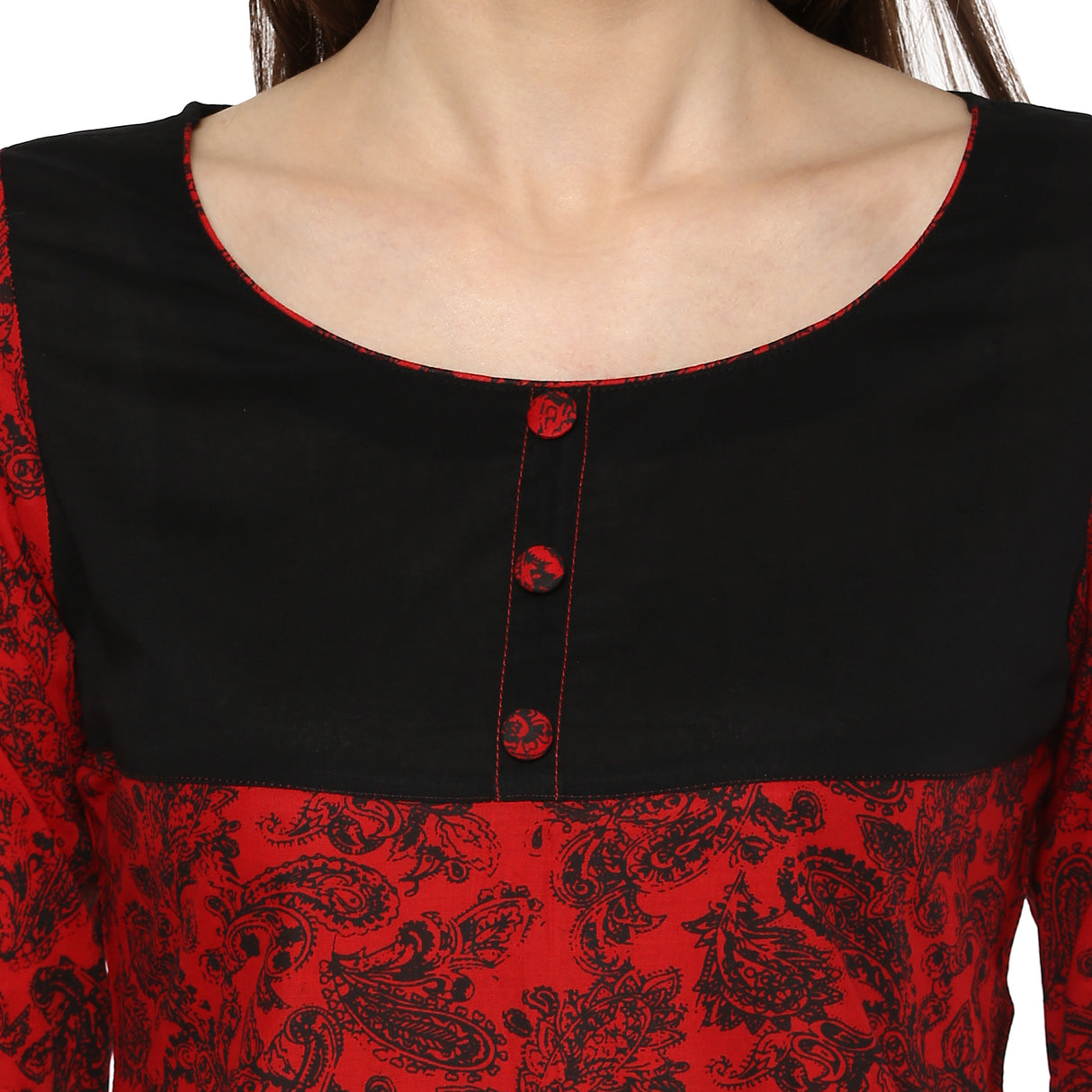 Blended Cotton Printed Kurta Top In Black