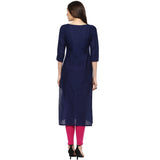 Blended Cotton Embroidered Kurta Top In Blue