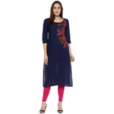 Blended Cotton Embroidered Kurta Top In Blue