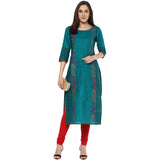 Blended Cotton Printed Kurta Top In Green