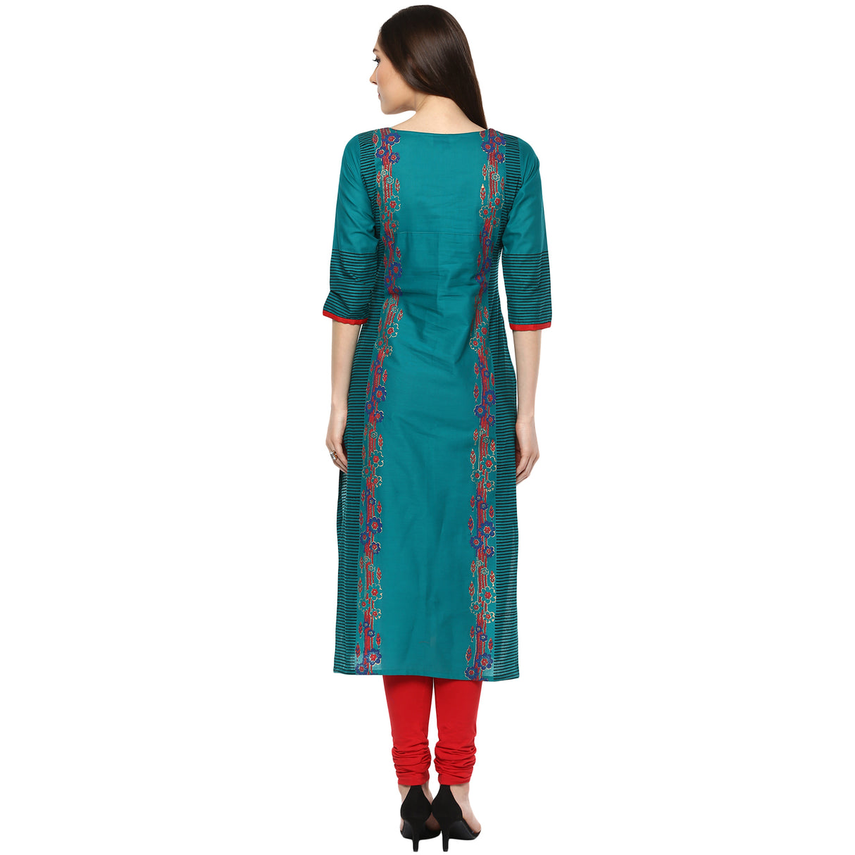 Blended Cotton Printed Kurta Top In Green