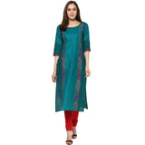 Blended Cotton Printed Kurta Top In Green