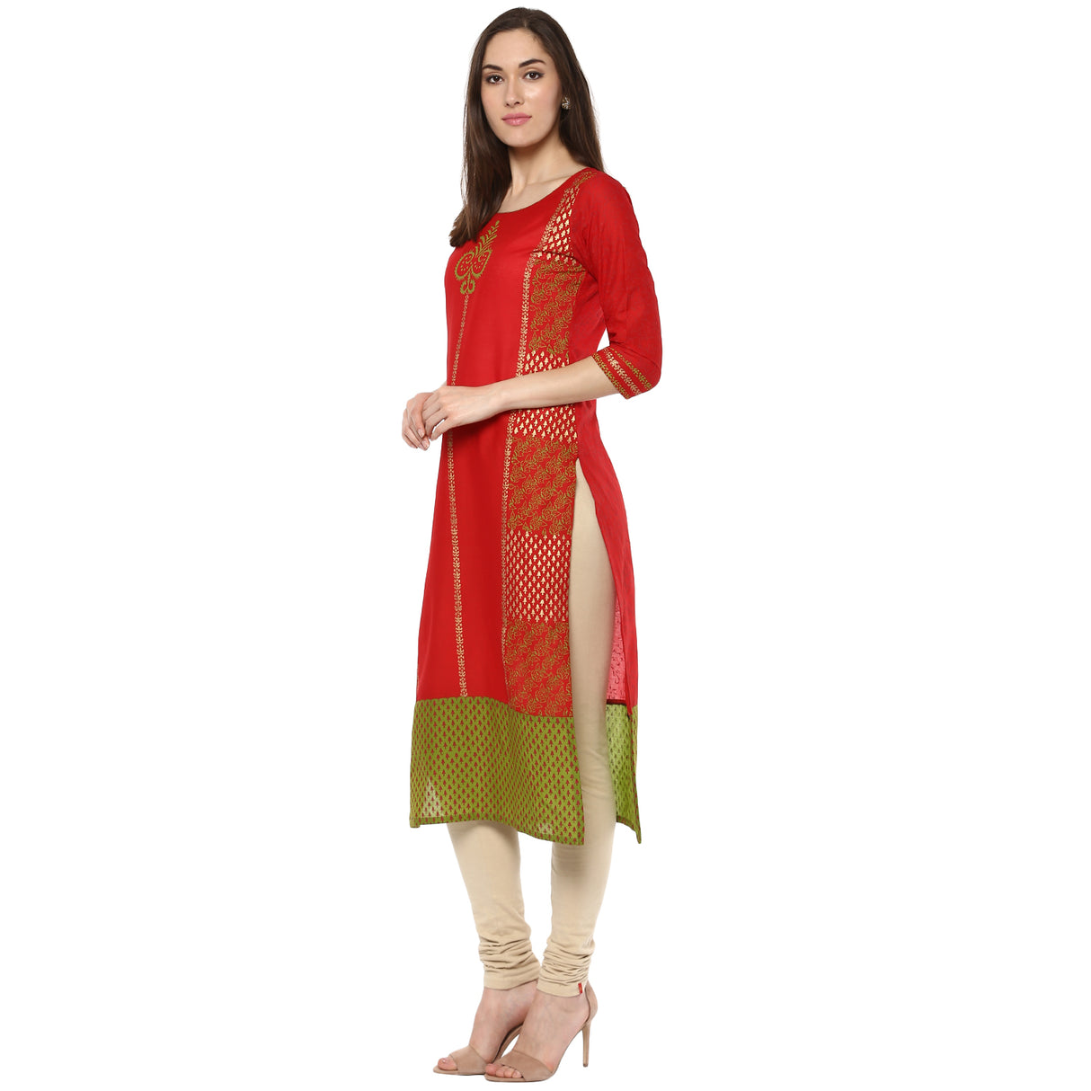 Blended Cotton Printed Kurta Top In Red