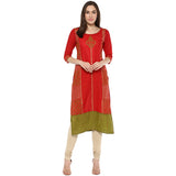 Blended Cotton Printed Kurta Top In Red