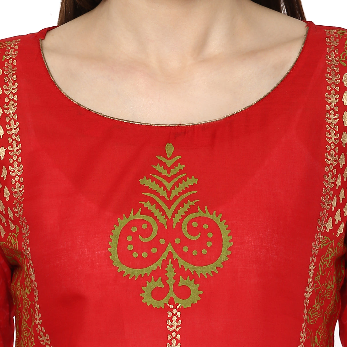 Blended Cotton Printed Kurta Top In Red