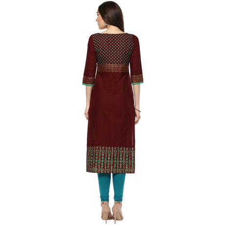 Blended Cotton Printed Kurta Top In Brown