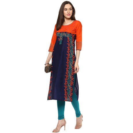 Blended Cotton Printed Kurta Top In Blue