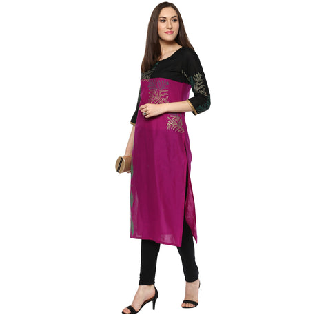 Blended Cotton Printed Kurta Top In Purple