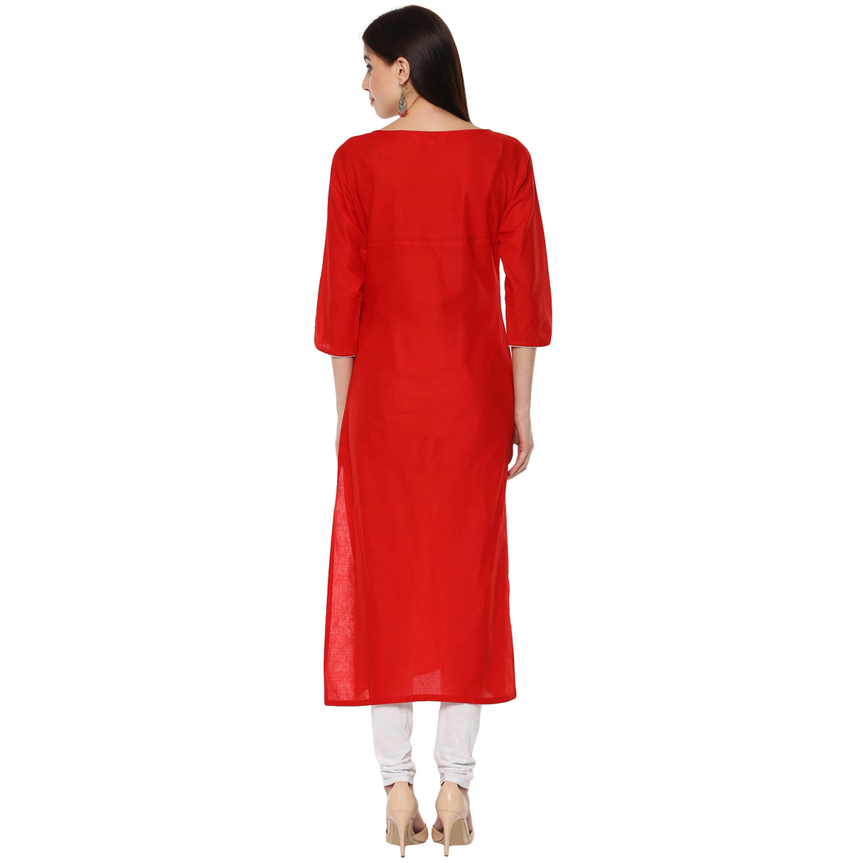 Blended Cotton Embroidered Kurta Top In Red