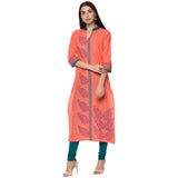 Blended Cotton Printed Kurta Top In Peach