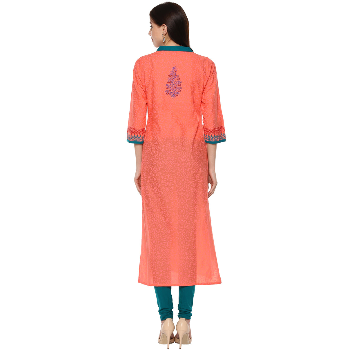 Blended Cotton Printed Kurta Top In Peach