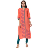 Blended Cotton Printed Kurta Top In Peach