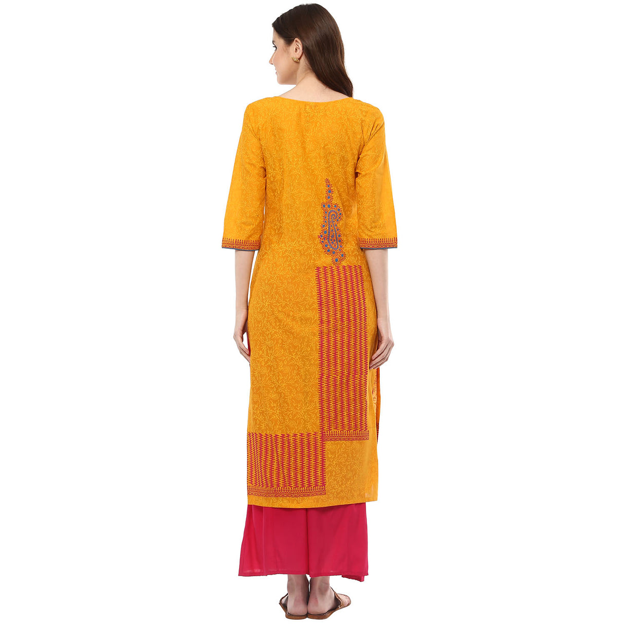 Blended Cotton Printed Kurta Top In Mustard