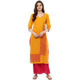 Blended Cotton Printed Kurta Top In Mustard