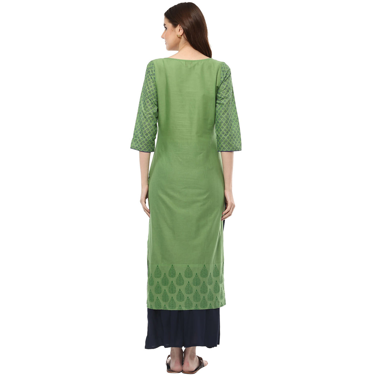 Blended Cotton Printed Kurta Top In Green