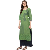 Blended Cotton Printed Kurta Top In Green