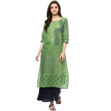 Blended Cotton Printed Kurta Top In Green