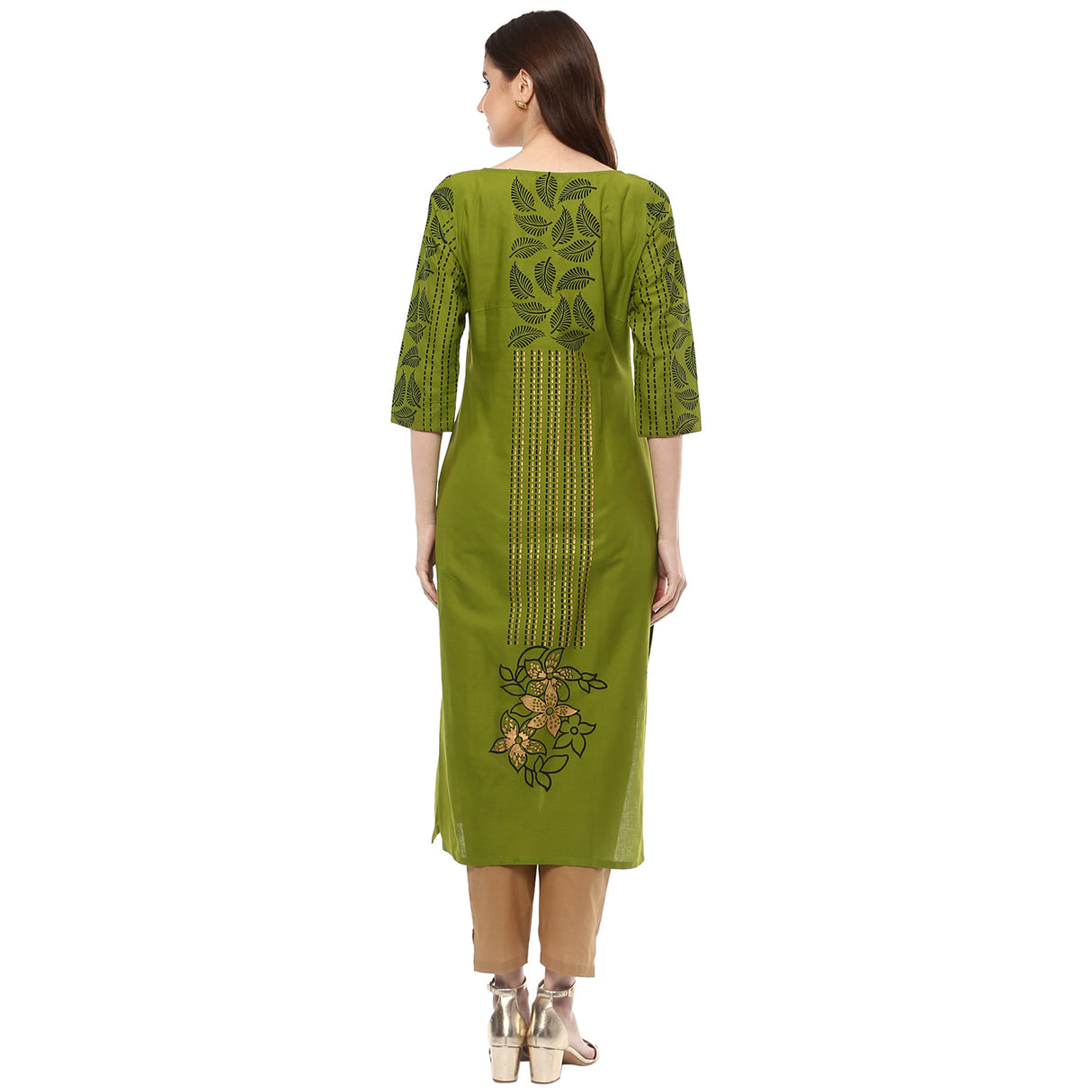 Blended Cotton Printed Kurti Top In Green