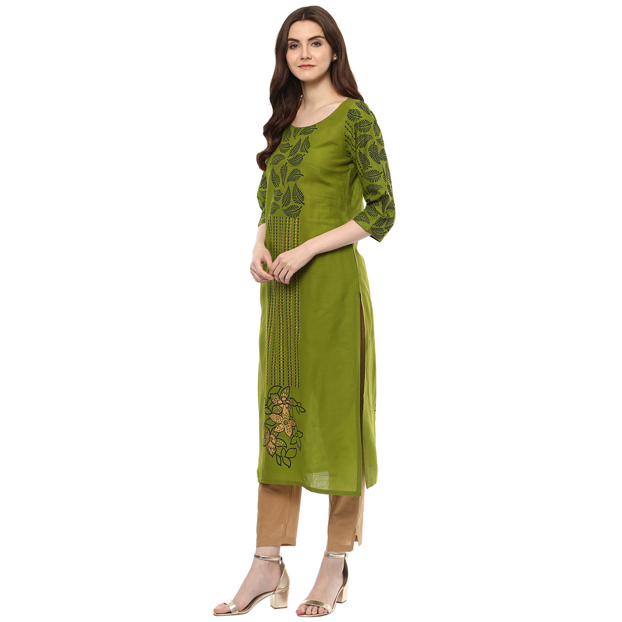 Blended Cotton Printed Kurti Top In Green