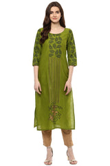 Blended Cotton Printed Kurta Top In Green