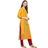 Blended Cotton Printed Kurta Top In Mustard