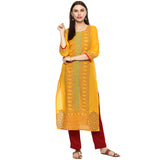 Blended Cotton Printed Kurta Top In Mustard