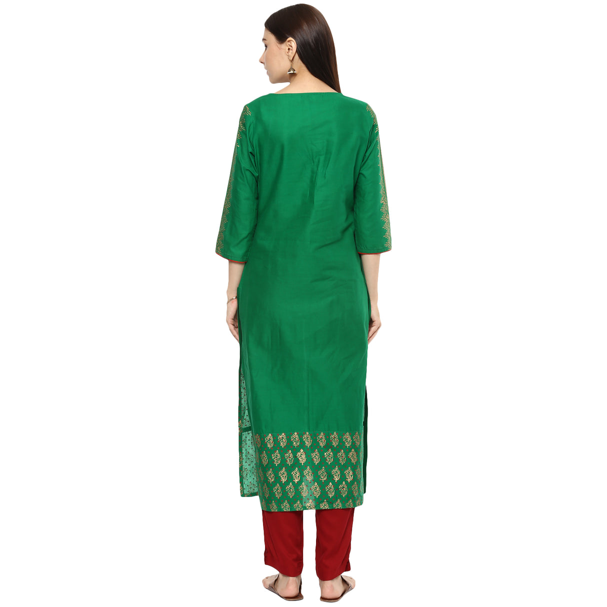 Blended Cotton Printed Kurta Top In Green