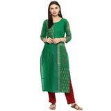 Blended Cotton Printed Kurta Top In Green