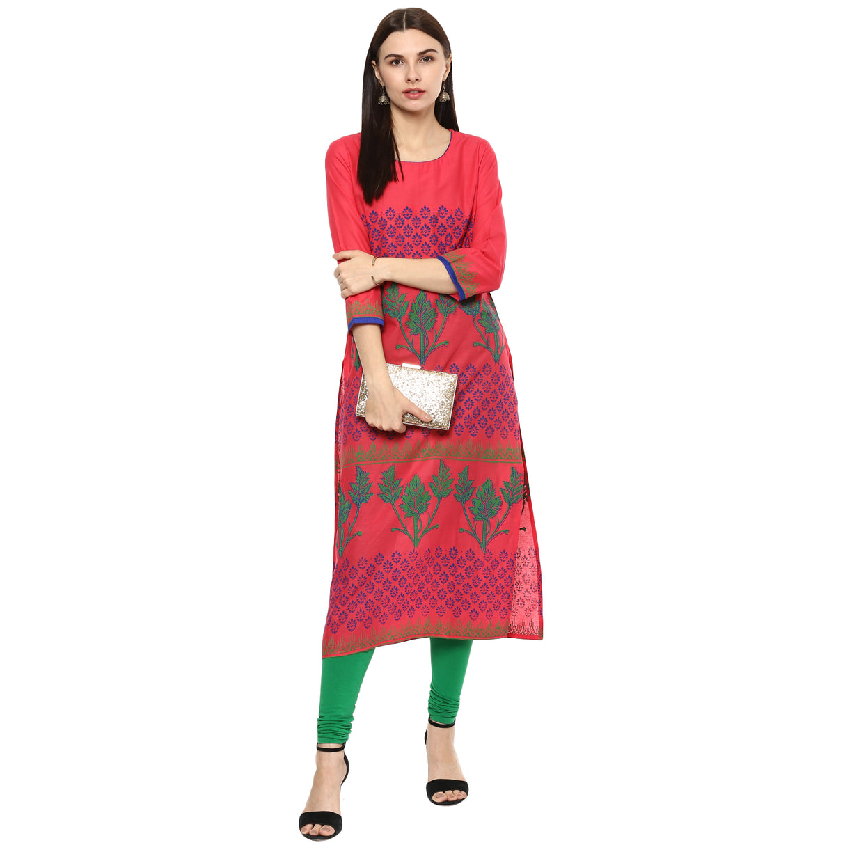 Blended Cotton Printed Kurta Top In Pink