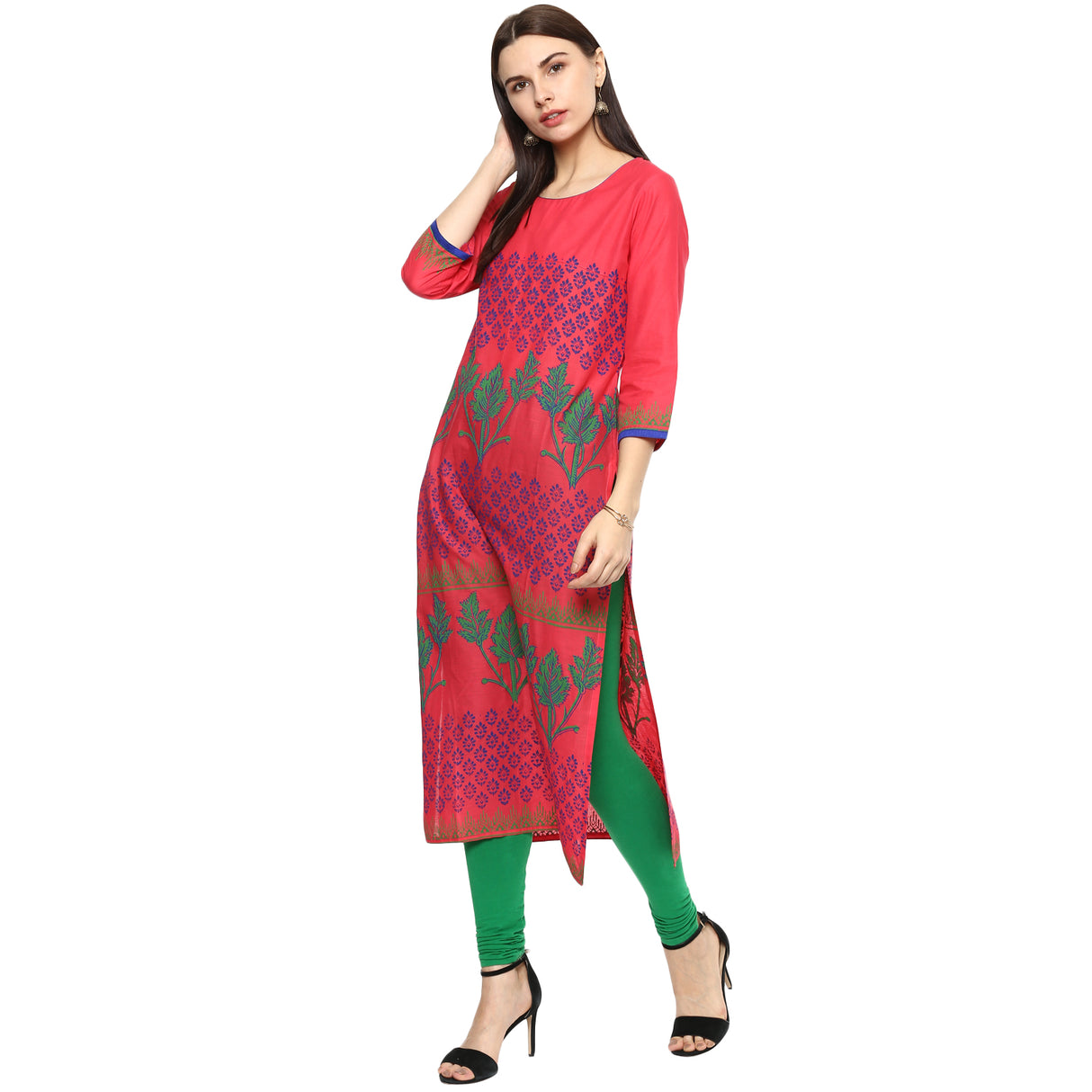 Blended Cotton Printed Kurta Top In Pink