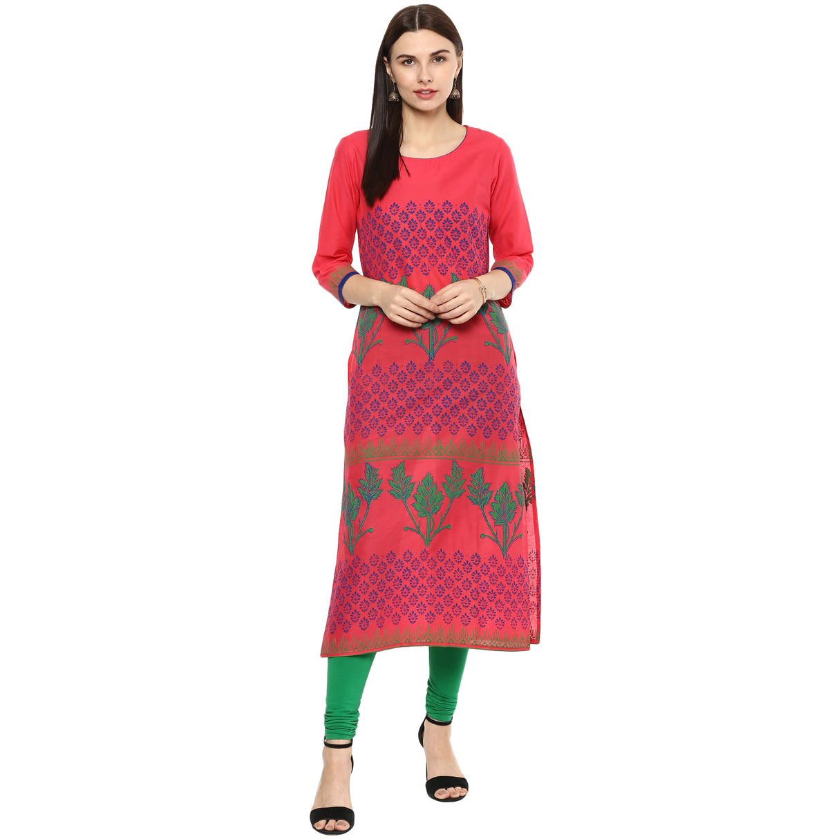 Blended Cotton Printed Kurta Top In Pink