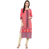 Blended Cotton Printed Kurta Top In Pink