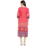 Blended Cotton Printed Kurta Top In Pink