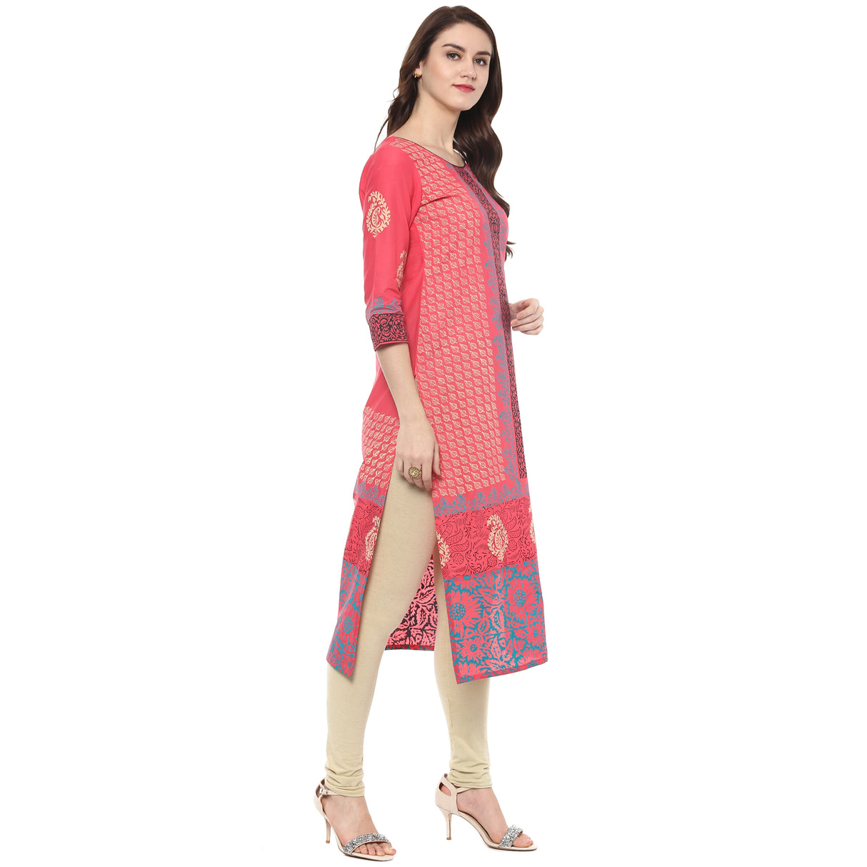 Blended Cotton Printed Kurta Top In Pink