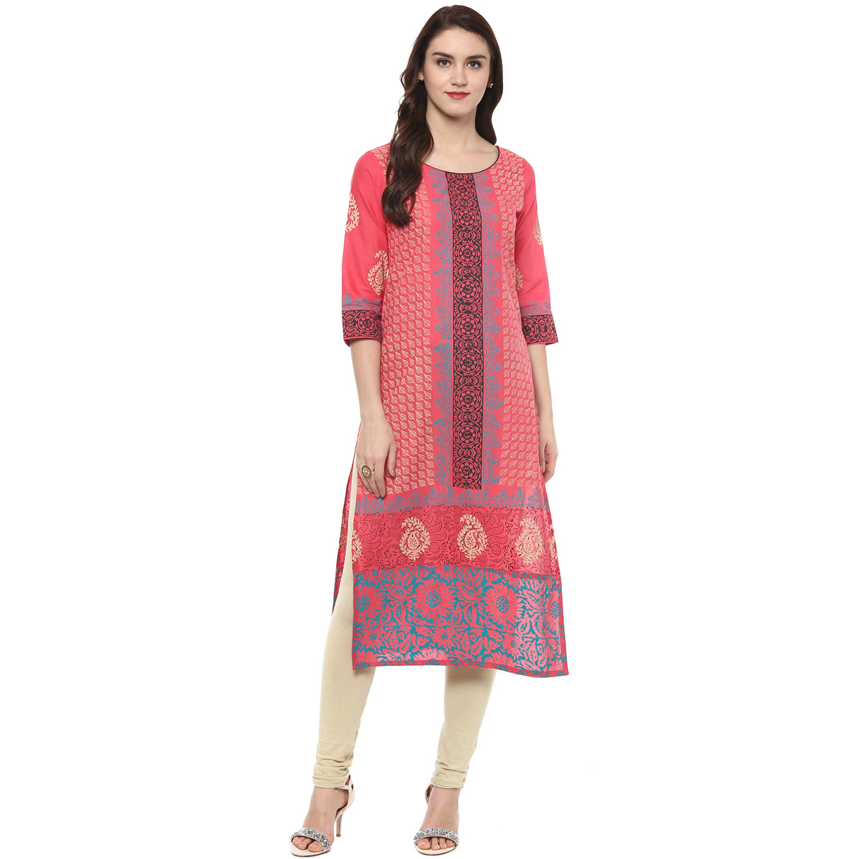 Blended Cotton Printed Kurta Top In Pink